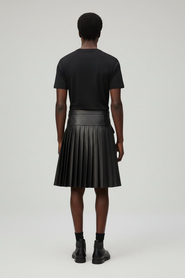 Jupe Homme Cuir Noir Plissée