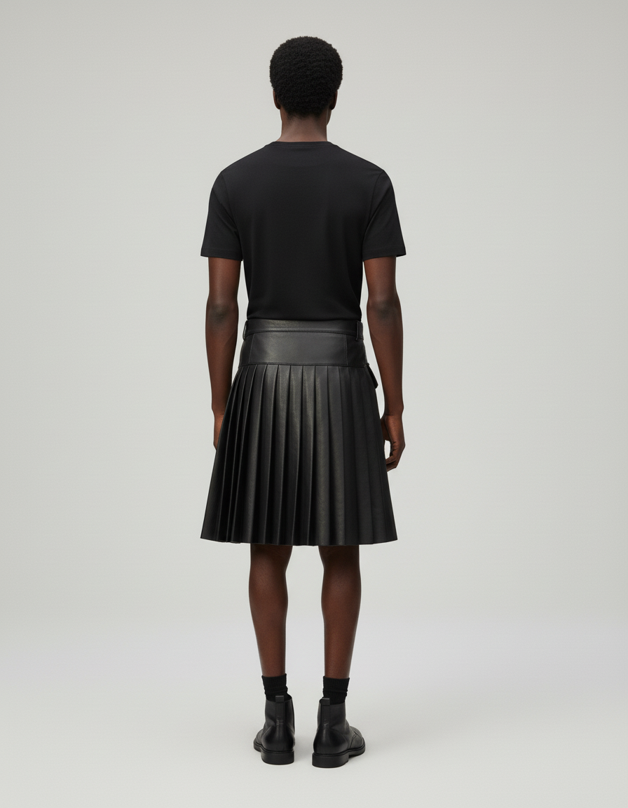 Jupe Homme Cuir Noir Plissée