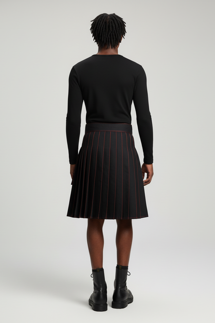 Jupe Homme Noire À Lacets Rouges Plissée