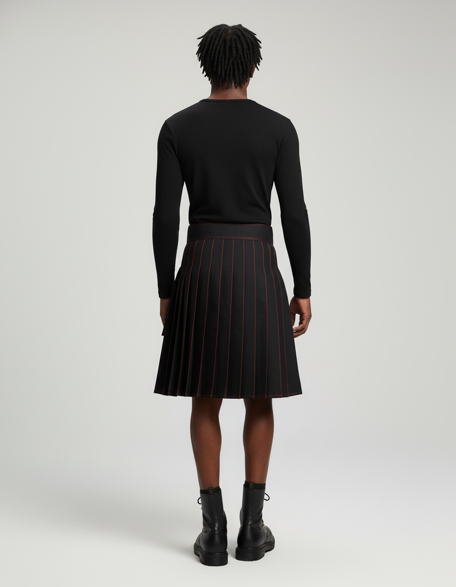 Jupe Homme Noire À Lacets Rouges Plissée