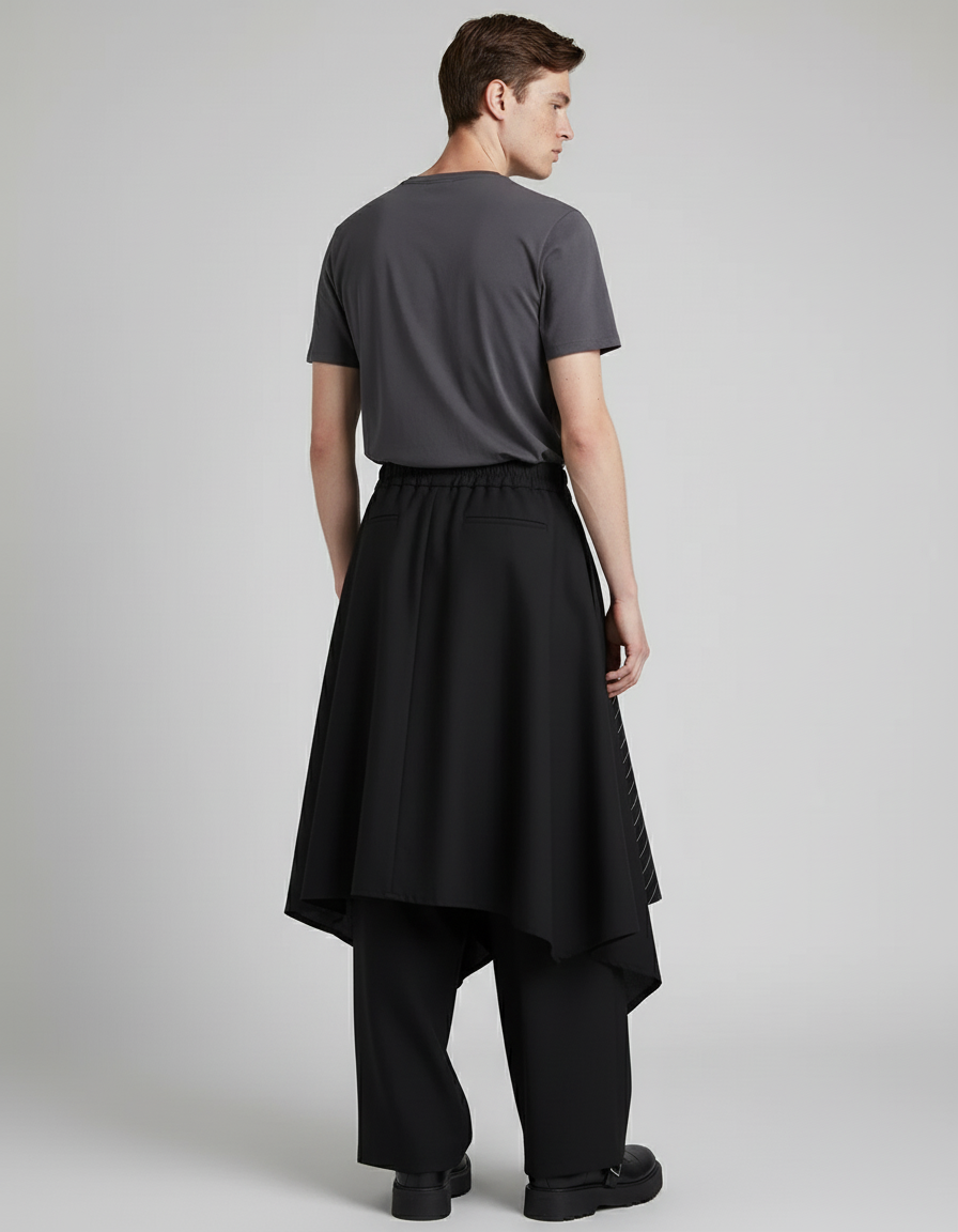 Jupe Homme Noire Fluide Asymétrique