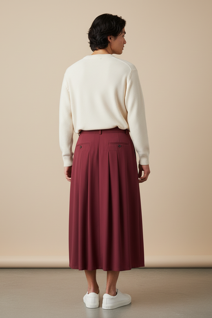Jupe Homme Bordeaux Plissée Fluide