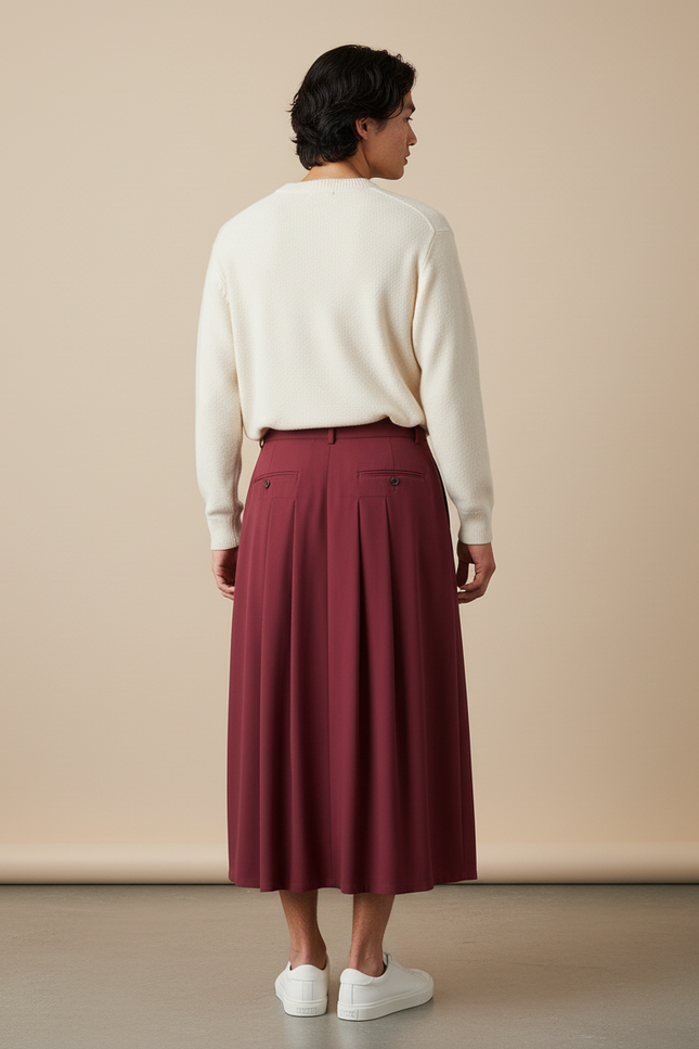 Jupe Homme Bordeaux Plissée Fluide