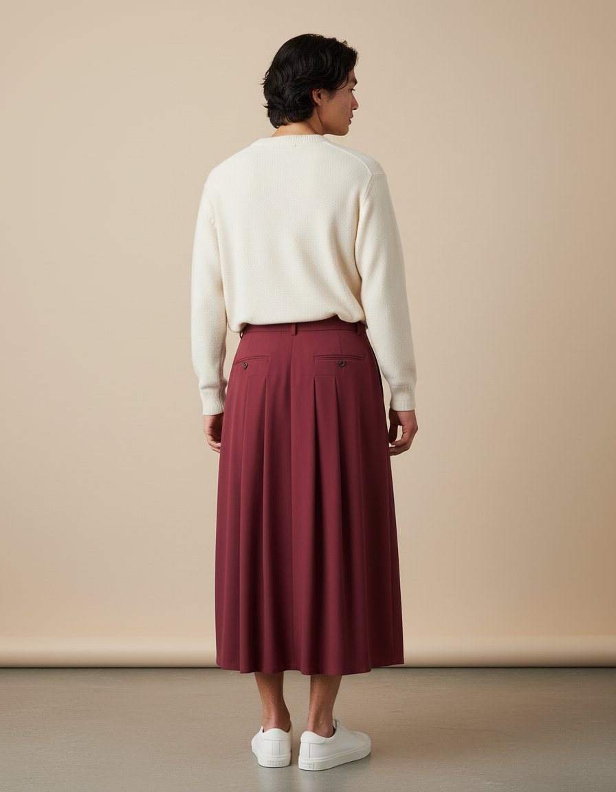 Jupe Homme Bordeaux Plissée Fluide