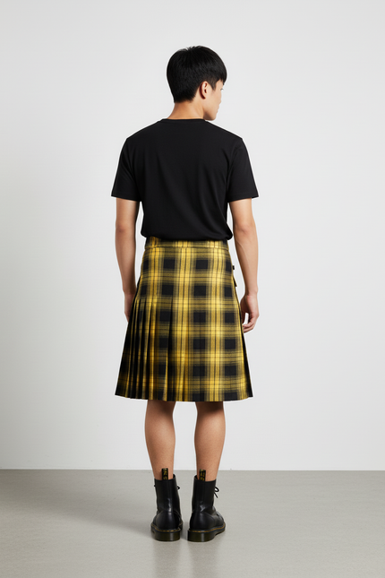 Jupe Homme Écossaise Jaune Plissée