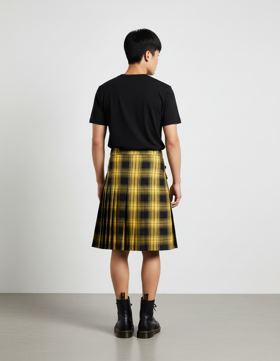 Jupe Homme Écossaise Jaune Plissée