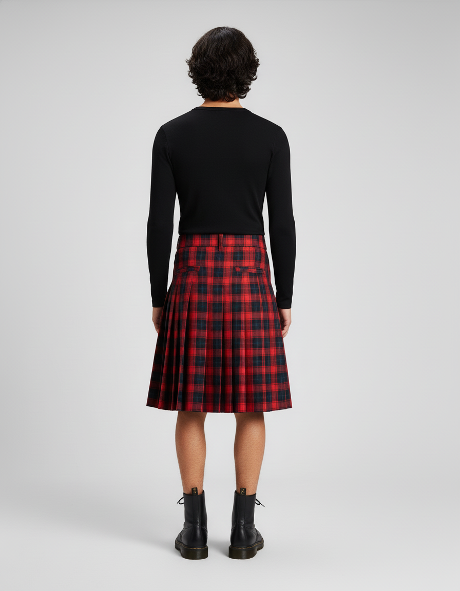 Jupe Homme Rouge Écossais Plissée