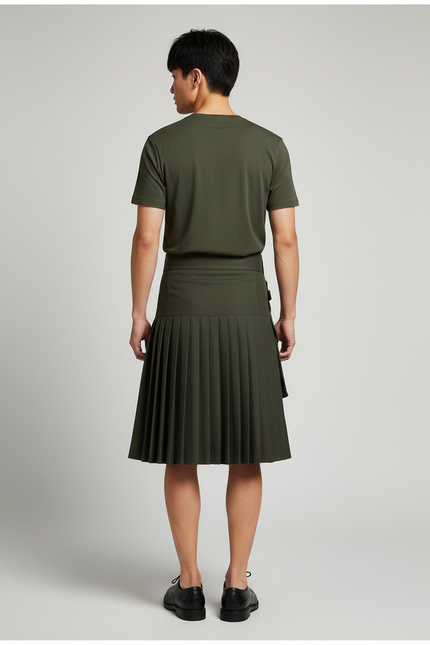 Jupe Homme Kaki Plissée Décontractée Militaire