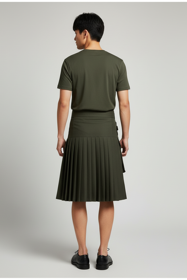 Jupe Homme Kaki Plissée Décontractée Militaire