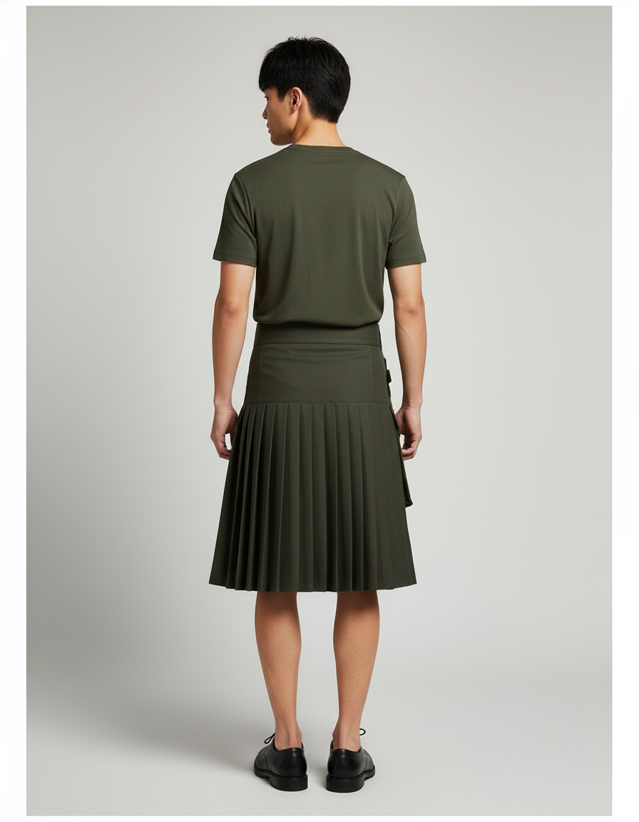 Jupe Homme Kaki Plissée Décontractée Militaire