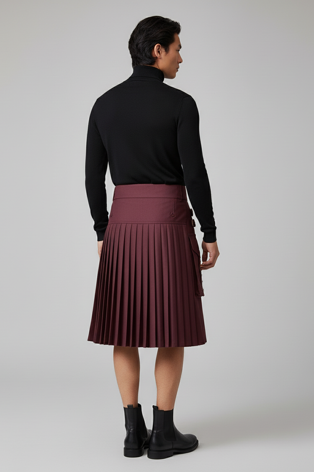 Jupe Homme Bordeaux Écossaise Plissée