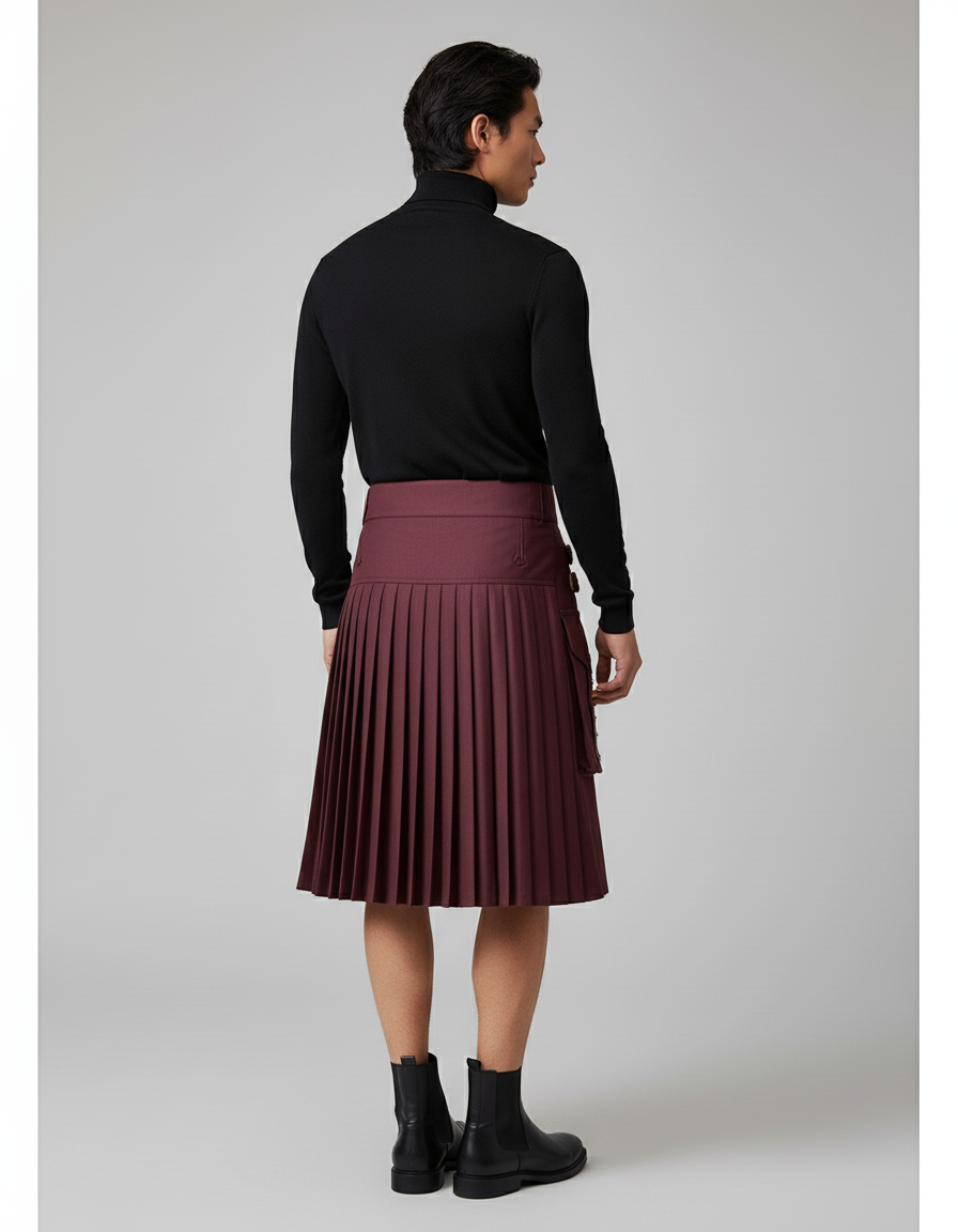 Jupe Homme Bordeaux Écossaise Plissée