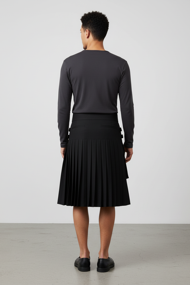 Jupe Homme Noir Plissée