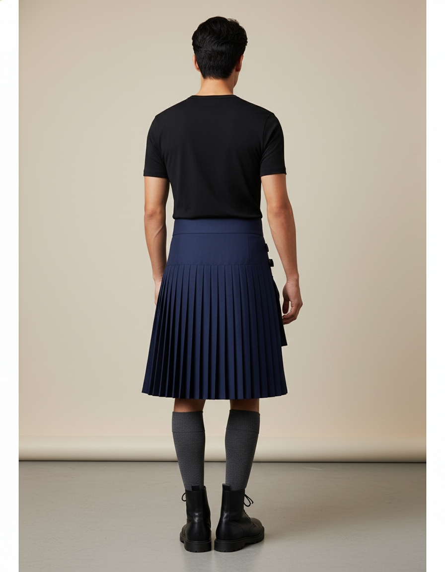 Jupe Homme Bleu Marine Plissée