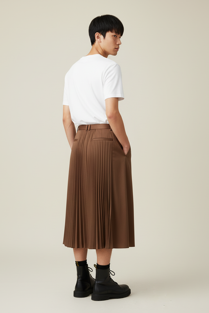 Jupe Homme Marron Plissée Décontractée