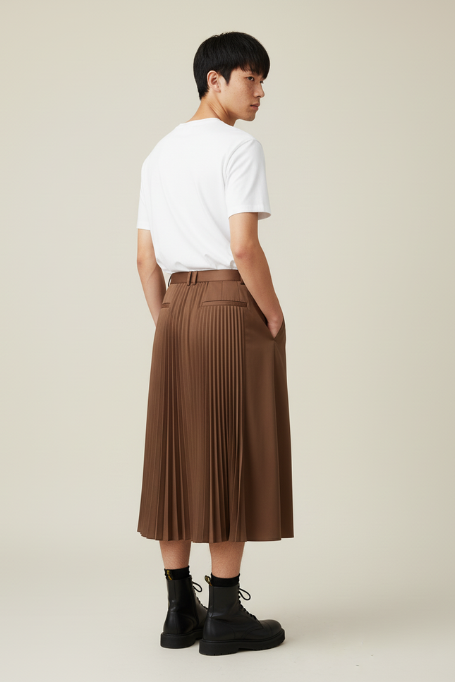 Jupe Homme Marron Plissée Décontractée