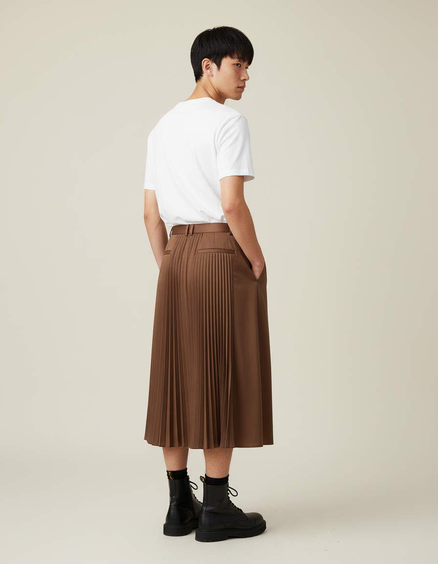 Jupe Homme Marron Plissée Décontractée