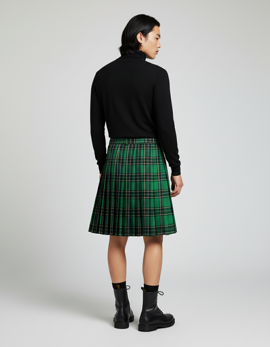 Jupe Homme Verte Écossaise Plissée Originale