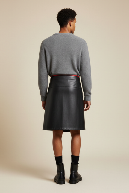 Jupe Homme Simili Cuir Noire Décontractée