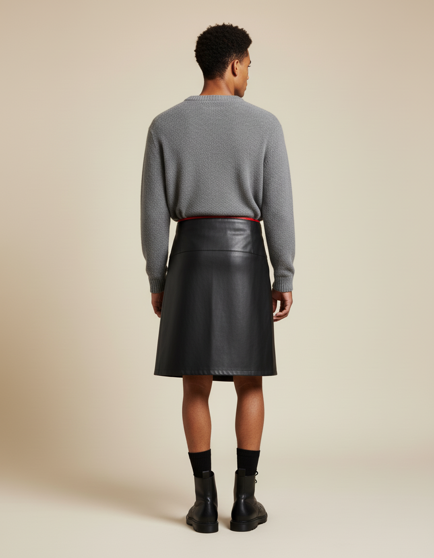 Jupe Homme Simili Cuir Noire Décontractée