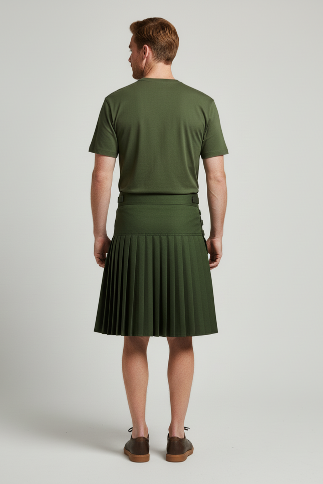 Jupe Homme Verte Kaki Plissée Décontractée