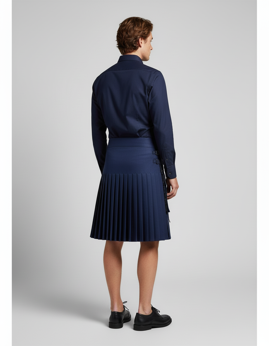 Jupe Homme Bleu Marine Plissée Courte