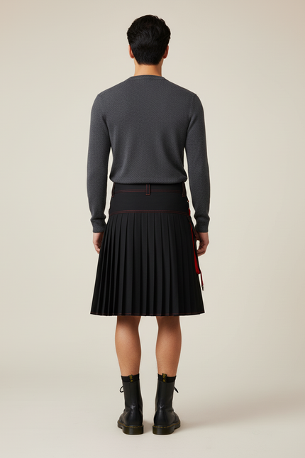 Jupe Homme Noire Rouge Plissée