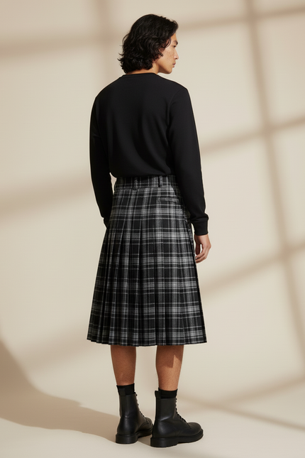 Jupe Homme Écossaise Plissée Décontractée Simple