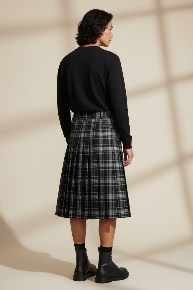 Jupe Homme Écossaise Plissée Décontractée Simple