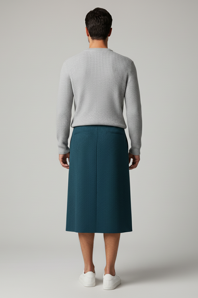 Jupe Homme Bleu Pétrole Rayée Décontractée