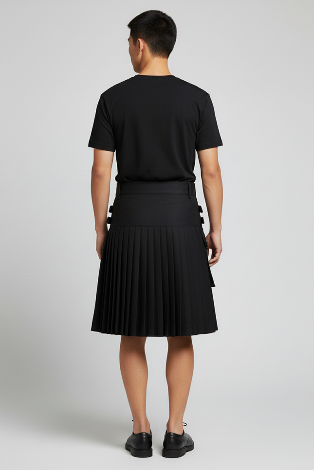 Jupe Homme Noire À Boucles Plissée