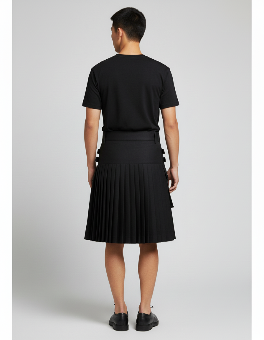 Jupe Homme Noire À Boucles Plissée