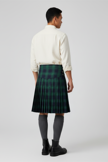 Jupe Homme Écossaise Verte Plissée Décontractée