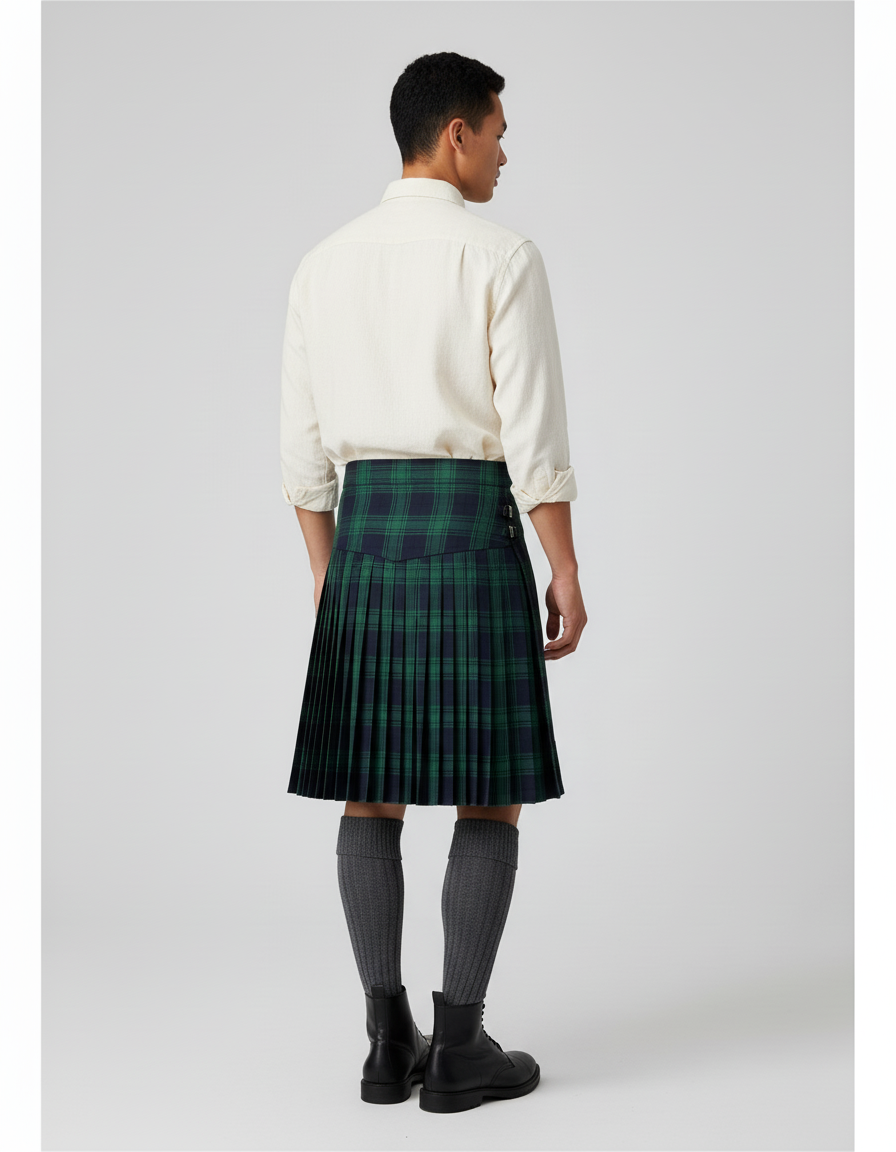 Jupe Homme Écossaise Verte Plissée Décontractée