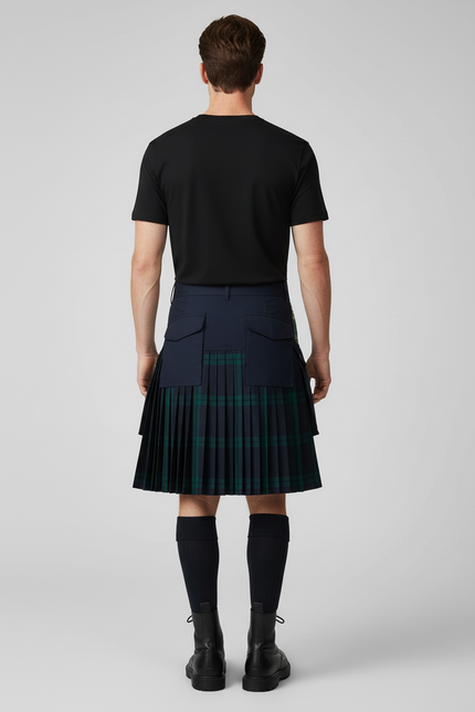 Jupe Homme Bleue Marine À Carreaux Plissée
