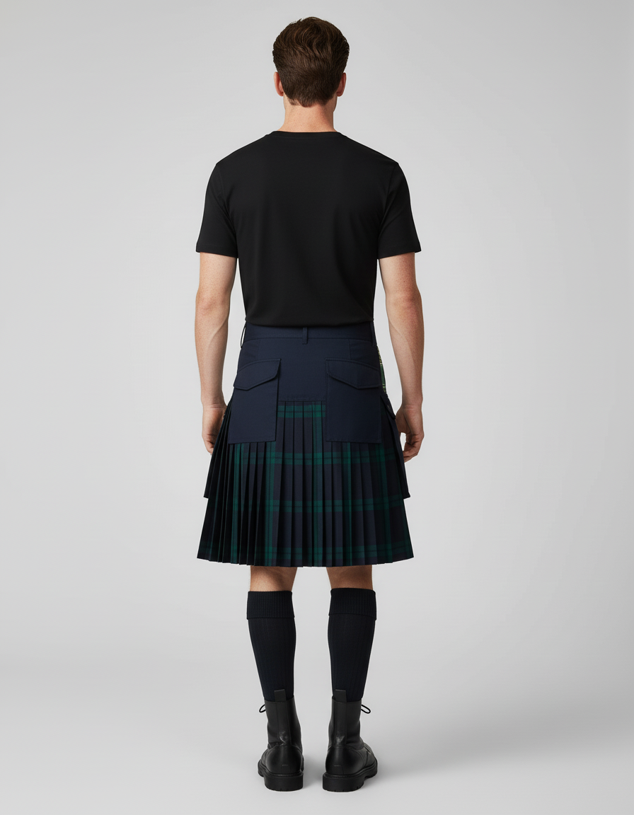Jupe Homme Bleue Marine À Carreaux Plissée
