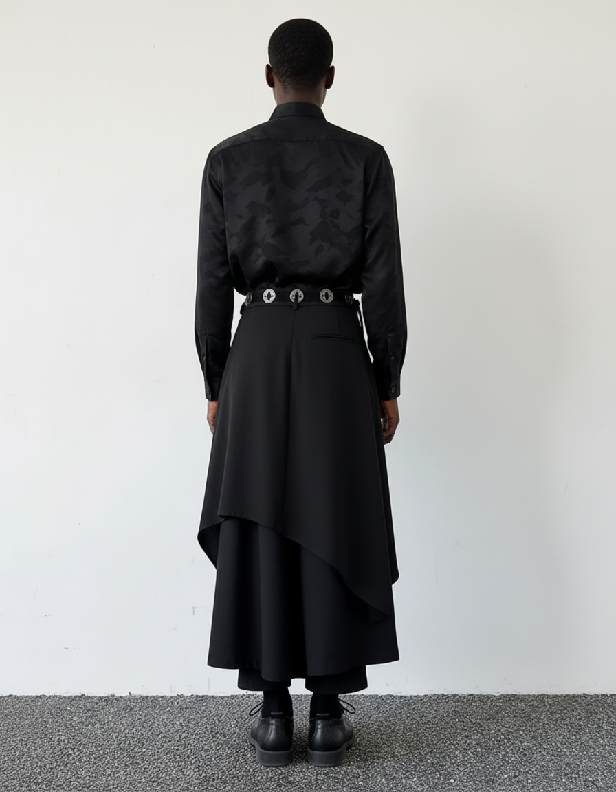 Jupe Homme Noire Irrégulière Fluide Dynamique