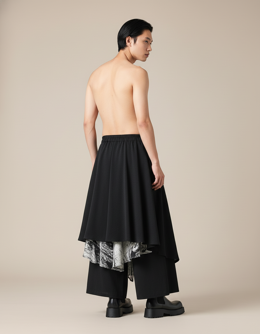 Jupe Homme Noire Motif Marbré Chic