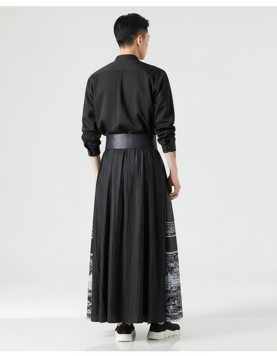 Jupe Homme Noire À Motifs Plissée