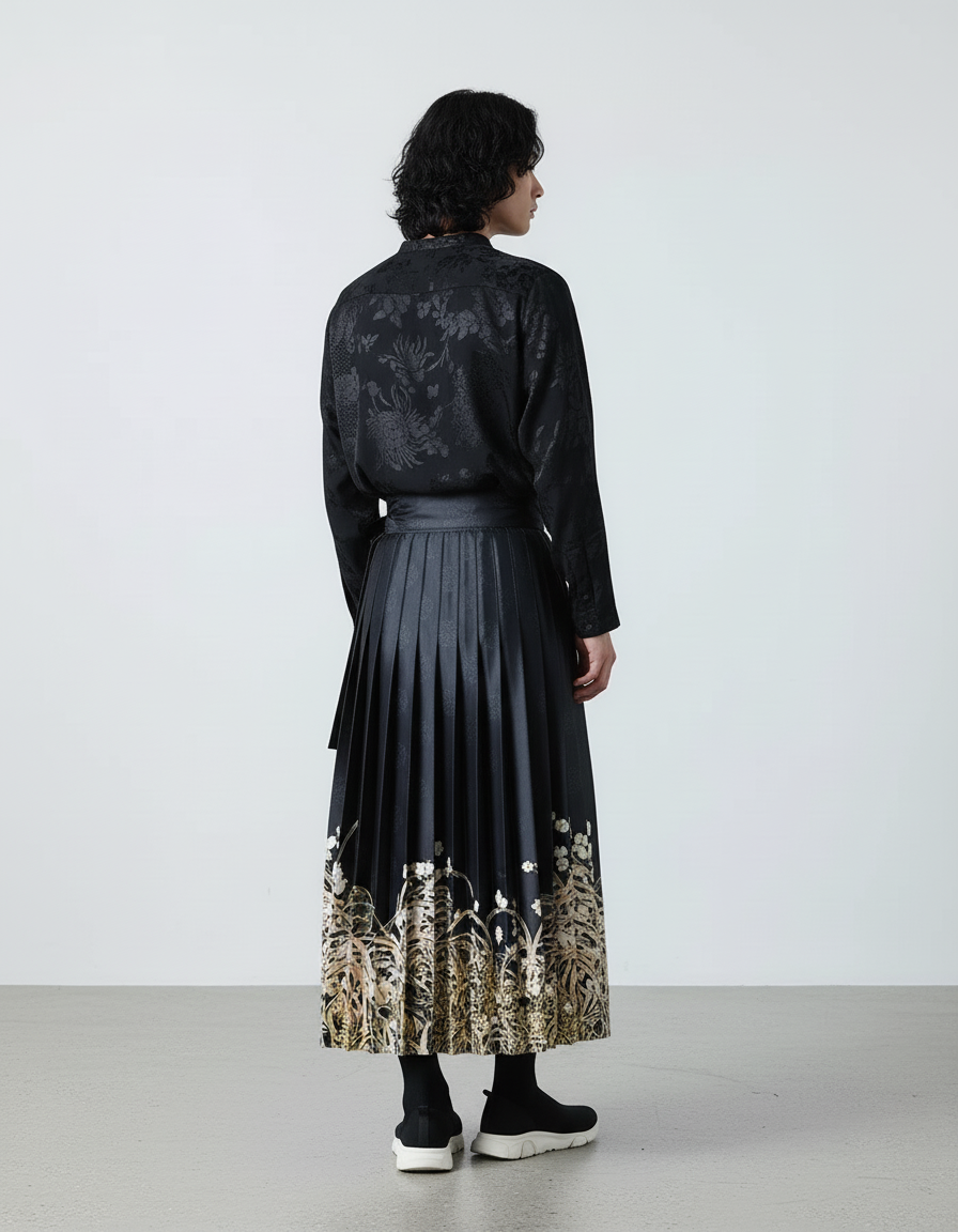 Jupe Homme Noire Motif Floral Élégante