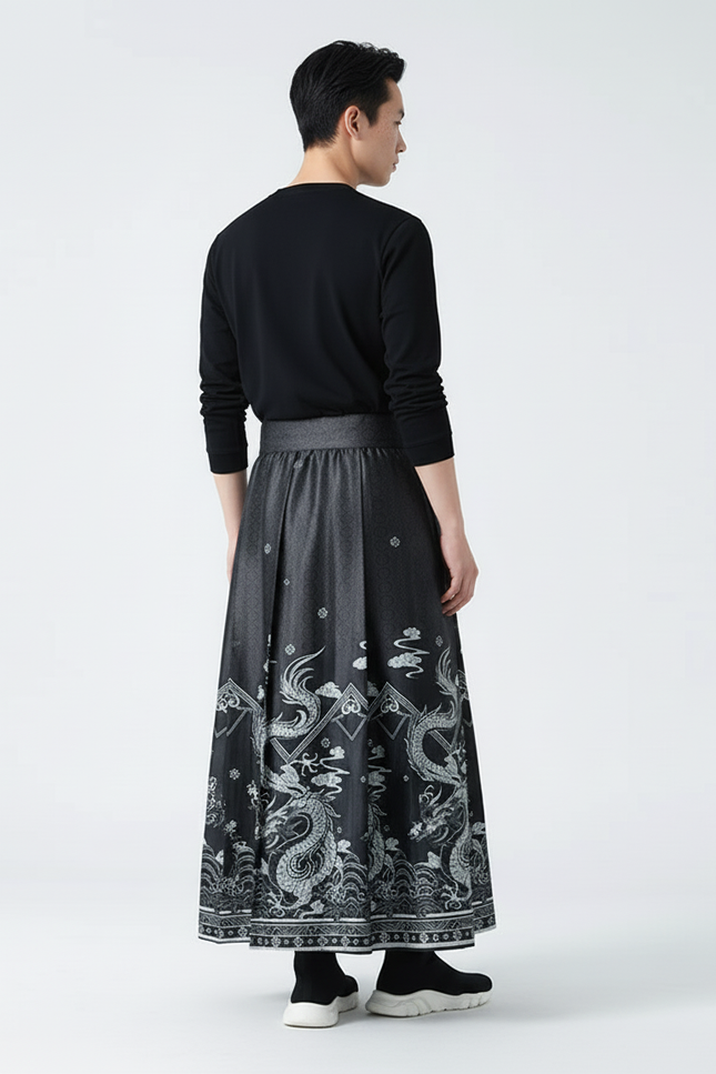 Jupe Homme Longue Motif Dragon Décontractée