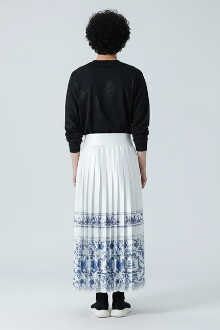 Jupe Homme Blanche Motif Chinois Plissée