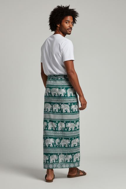 Jupe Homme Verte Éléphants Bohème