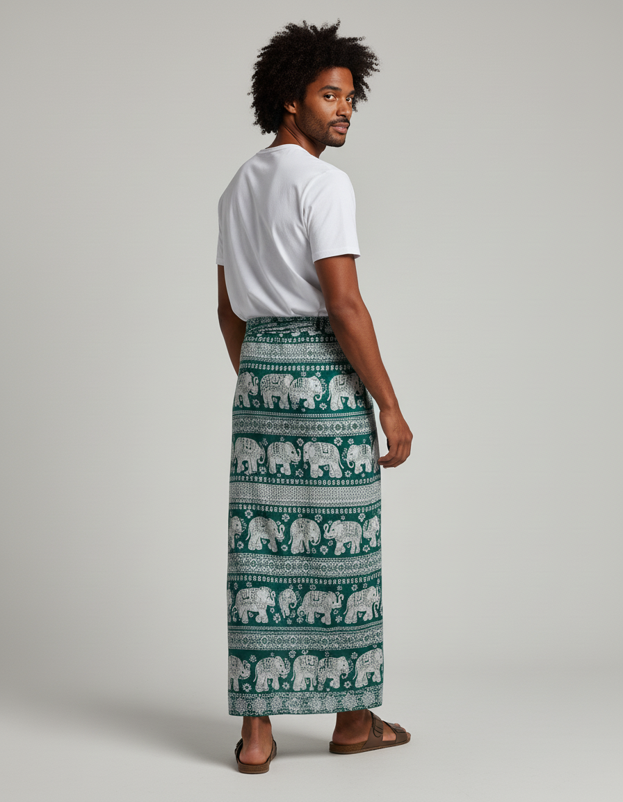 Jupe Homme Verte Éléphants Bohème