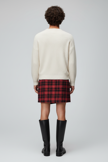 Jupe Homme Carreaux Rouge Asymétrique