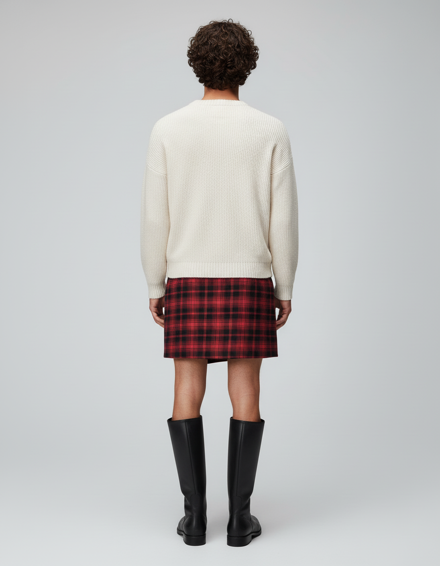 Jupe Homme Carreaux Rouge Asymétrique