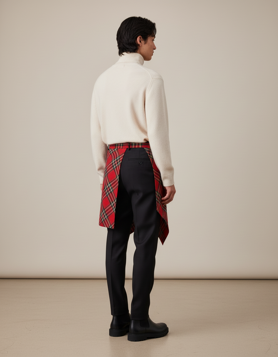 Jupe Homme Carreaux Asymétrique Décontractée