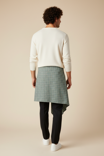 Jupe Homme À Carreaux Asymétrique Chic Moderne