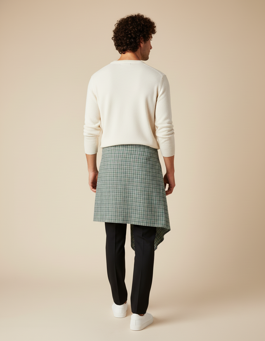 Jupe Homme À Carreaux Asymétrique Chic Moderne