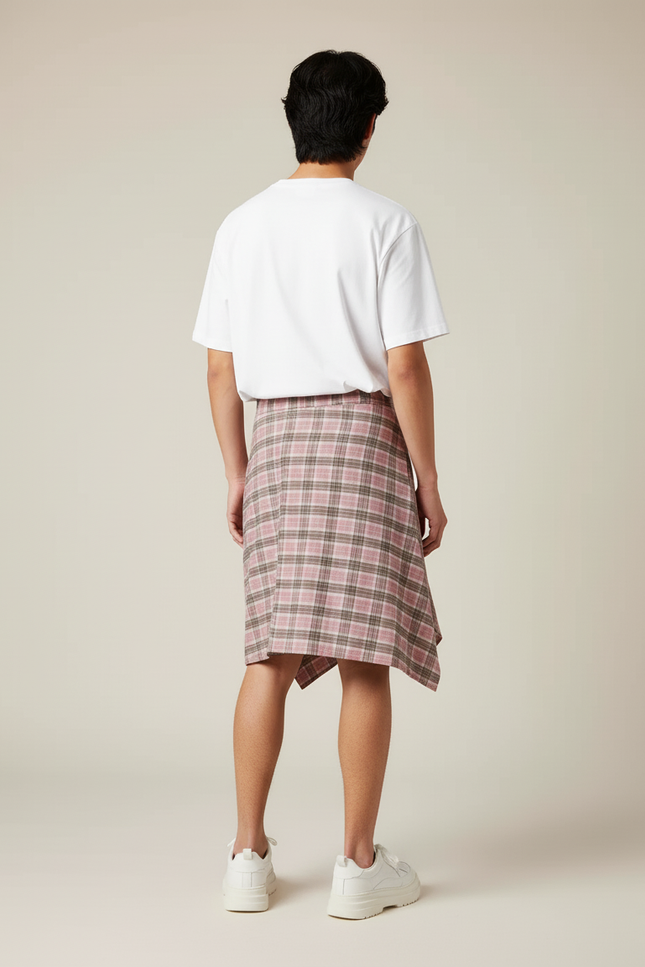 Jupe Homme Carreaux Asymétrique Décontractée Urbaine